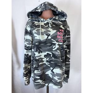 Anti social club pull over hoodie sweatshirt kangaroo pouch Large gray camo
